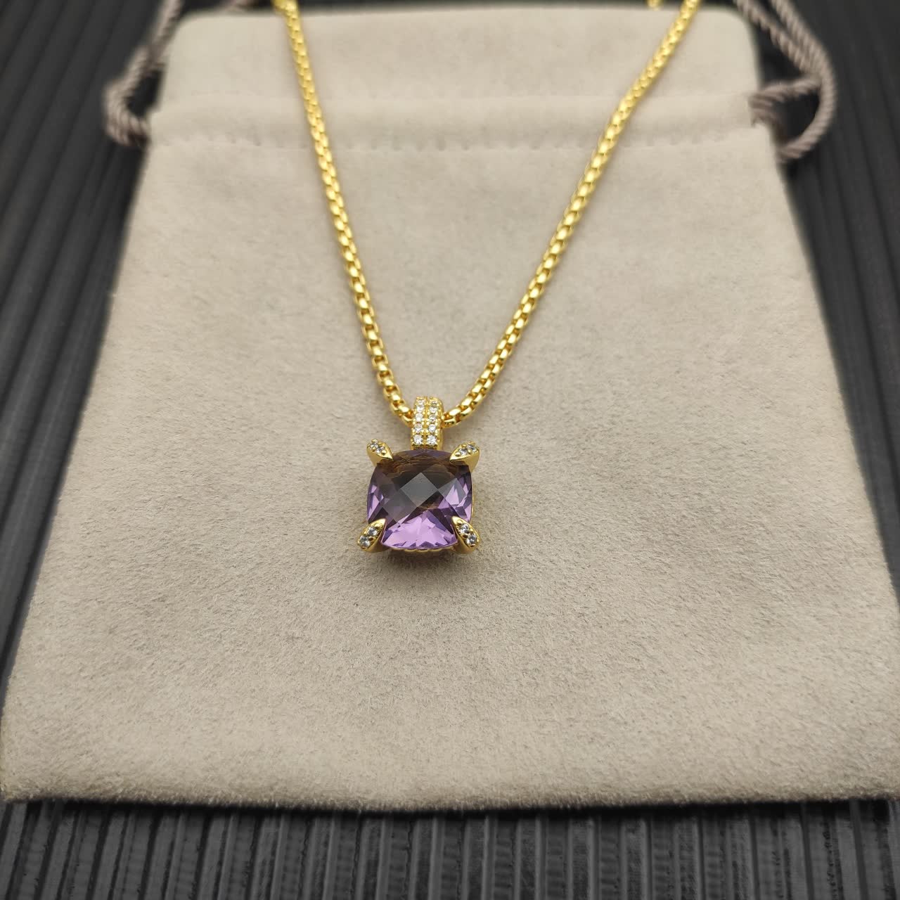David Yurman Gold Chain with Purple Stone Pendant